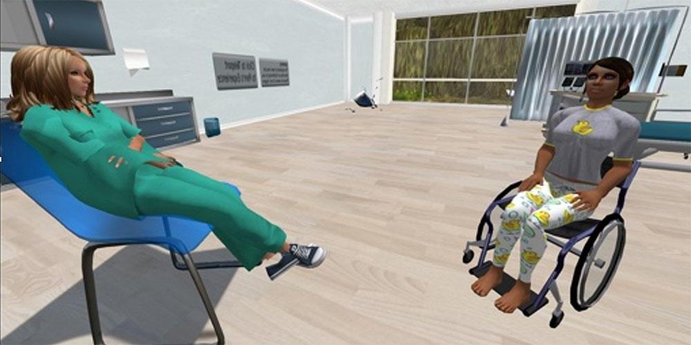 Two people in a virtual reality environment