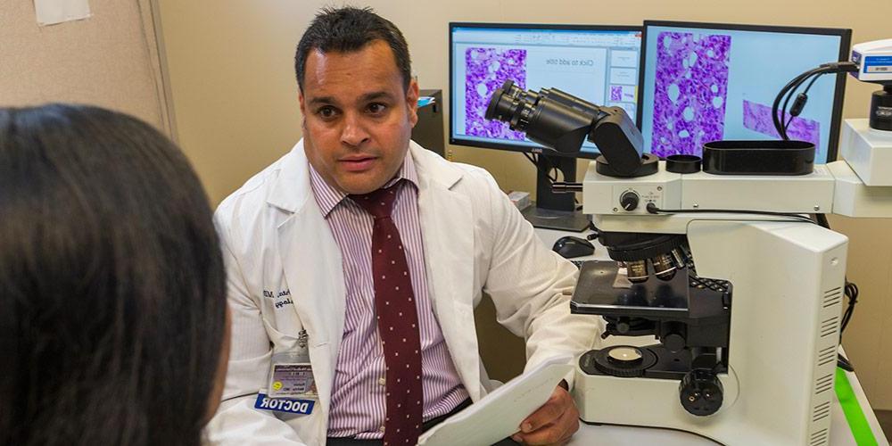 Dr. Mehta in the Biopsy Lab